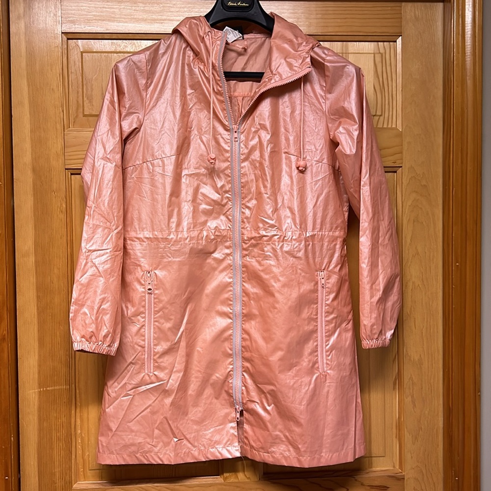 TOTES Womens Size S/M Metallic light pink rain jacket + Free pouch.